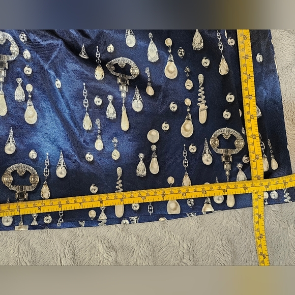 David Meister Blue Pearl Satin One Shoulder Sheath Cocktail Dress Jewel Print 6 - Picture 14 of 15